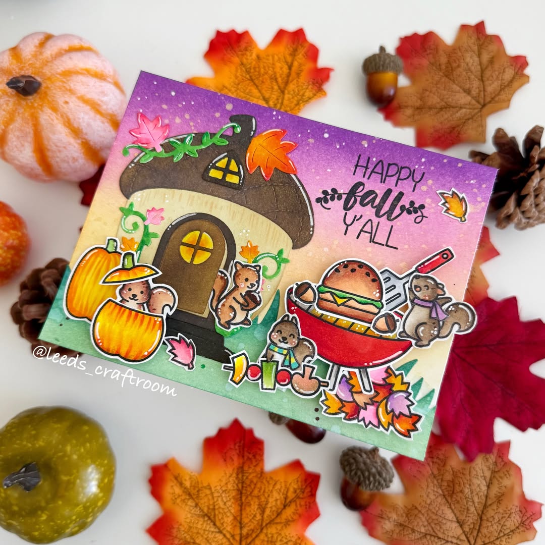 Autumn-themed Handmade 3D Card with Squirrels